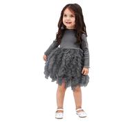 Miipat Baby Mädchen Kleid Langarm Tüll Mädchen Prinzessin Kleid Herbst Winter Kleinkind Strick Gerippte Pullover Kleider Dunkel Grau 73 3-6M