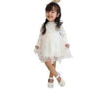 Miipat Baby Mädchen Kleid Langarm Tüll Mädchen Prinzessin Kleid Herbst Winter Kleinkind Strick Gerippte Pullover Kleider Weiß 90 12-18M