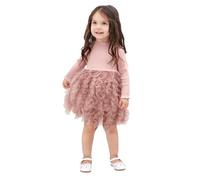 Miipat Baby Mädchen Kleid Langarm Tüll Mädchen Prinzessin Kleid Herbst Winter Kleinkind Strick Gerippte Pullover Kleider Rosa 100 18-24M