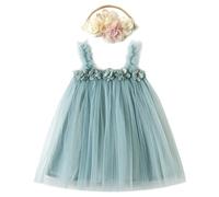 Miipat Baby Mädchen Kleid Tüll Kleinkind Mädchen Tutu Prinzessin Kleider mit Blumestirnband für Hochzeit Party Geburtstags Festliches Foto Shoot Kinder Kleidung Hellblau 100 2-3 Jahre