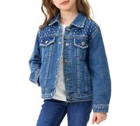 Miipat Jeansjacke Mädchen Glänzendes Strass Kinder Jeansjacke mit Taschen Klassische Denim Kleinkind Jeans Jacke(Jeansblau, 3-4 Jahre)