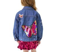 Miipat Jeansjacke Mädchen Mode Kleinkind Jeans Jacke Patch Pailletten Schmetterling Jeansmantel Kinder Denim Jacken für Mädchen 100 3-4 Jahre