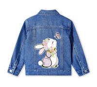 Miipat Jeansjacke Mädchen Osterhase Kinder Bestickte Jeansjacke mit Taschen Klassische Denim Kleinkind Jeans Jacke(Dunkelblaues hase, 3-4 Jahre)