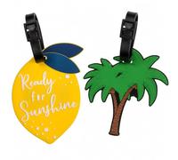 MIJOMA - 2er Set Kofferanhänger Vacation Vibes- Leicht Erkennbar, Robuster Kunststoff, Inklusive Informationskarte, Bunte Gepäckanhänger für mühelose Identifikation (Palme & Zitrone)