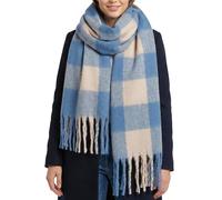 MIJOMA Damen Schal kariert mit Fransen - Flauschiger Winterschal lang & weich - Modischer Halstuch-Schal 200x40 cm - Stylisches Accessoire für Herbst & Winter (Blau Beige Creme)