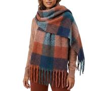 MIJOMA Damen Schal kariert mit Fransen - Flauschiger Winterschal lang & weich - Modischer Halstuch-Schal 200x40 cm - Stylisches Accessoire für Herbst & Winter (Orange Petrol Altrosa)