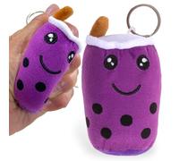 MIJOMA Plüschanhänger Fast Food Design - Schlüsselring aus Metall, 10 cm - Kawaii-Gesichter, 100% Polyester, weich wattiert (Bubble Tea)