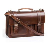 MIKA 28056302 - Aktentasche Steward aus Echt Leder/Sattelleder, Schultertasche mit 3 Hauptfächer und 2 Fronttaschen, Umhängetasche für Damen und Herren, Ledertasche in braun, ca. 43 x 17 x 29 cm