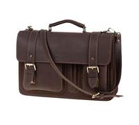 MIKA 28056322 - Aktentasche Steward aus Echt Leder/Sattelleder, Schultertasche mit 3 Hauptfächer und 2 Fronttaschen, Umhängetasche für Damen und Herren, Tasche in Dunkelbraun, ca. 43 x 17 x 29 cm