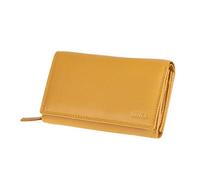 MIKA 42168 - Damengeldbörse aus Echt Leder, Portemonnaie im Querformat, Geldbeutel mit 12 + 4 Kartenfächer, Netzfach, Scheinfach und doppeltes Münzfach, Brieftasche in gelb, ca. 15 x 10,5 x 4,5 cm