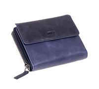 MIKA 42169 - Damengeldbörse aus Echt Leder, Portemonnaie im Hochformat, Geldbeutel mit 9 Kartenfächer, 5 Einsteckfächer, Scheinfach und 2 Münzfächer, Brieftasche in blau, ca. 13 x 10 x 2,5 cm