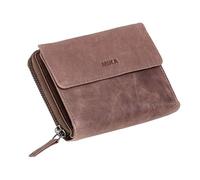 MIKA 42170 - Damengeldbörse aus Echt Leder, Portemonnaie im Hochformat, Geldbeutel mit 9 Kartenfächer, 5 Einsteckfächer, Scheinfach und 2 Münzfächer, Brieftasche in grau braun, ca. 13 x 10 x 2,5 cm
