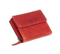 MIKA 42171 - Damengeldbörse aus Echt Leder, Portemonnaie im Hochformat, Geldbeutel mit 9 Kartenfächer, 5 Einsteckfächer, Scheinfach und 2 Münzfächer, Brieftasche in rot, ca. 13 x 10 x 2,5 cm