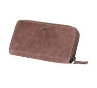 MIKA 42174 - Damengeldbörse aus Echt Leder, Portemonnaie im Querformat, Geldbeutel mit 9 Kartenfächer, 2 Scheinfächer und Münzfach mit Reißverschluss, Brieftasche in grau braun, ca. 19,5 x 10,5 x 3 cm