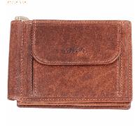 MIKA 42228 - Geldbörse aus Echt Leder, Portemonnaie im Querformat, Geldbeutel mit Geldklammer, RFID Schutz, 4 Kartenfächer, 3 Einschubfächer und Münzfach, Brieftasche in braun, ca. 11 x 8 x 2,5 cm