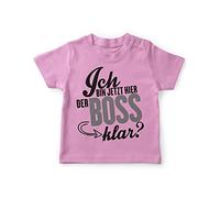 miKalino Baby/Kinder T-Shirt mit Spruch für Jungen Mädchen Unisex Kurzarm Ich Bin jetzt Hier der Boss, klar? | handbedruckt in Deutschland | Handmade with Love, Farbe:rosa, Grösse:56-62