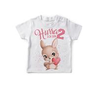 miKalino Baby/Kinder T-Shirt mit Spruch Ich Bin Zwei 2 süßer Hase mit großem Herz in der Hand Kurzarm Shirt für Mädchen | Geschenkidee, Farbe:Weiss, Grösse:80-86