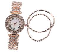 Mikikit 4stücke Teiliges Damen Armbanduhren Set Mit Strasssteinen Quarzuhr Und Funkelndem Armband Für Schicke Anlässe Roségold Langlebig Und Zu Tragen