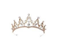 Mikikit Barocke Strasskrone für Damen Runde Hochzeitskrone in Gold Haarschmuck für Brautfrisur Klassisches Tiara Design