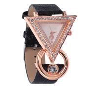 Mikikit Dreieckige Damenuhr Schwarz Modische Quarzuhr mit Lederarmband Verstellbarem Band und Glas für Alltag und Partys