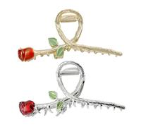 Mikikit Metall Haarspangen 2 Stück mit Roter Rosenblume Mittelgroße Krallenklammern für Damen und Mädchen Haarschmuck für Dünnes und Dickes Haar Retro Haar Accessoires