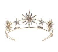 Mikikit Tiara Kronen Haarschmuck Golden Stern mit Strass für Brautfrisur und Abschlussball