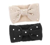 Mikinona 2 Stück Gestricktes Stirnband Mit Perlen Und Schleife Warmes Haarband Für Damen Hautfreundlich Schick Für Alltag Und Geschenk