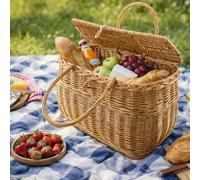 MIKONI Natural Weidenkorb mit Henkel groß, Tragekorb aus Weide Einkaufskorb geflochten Weide Weidenkörbe mit Henkel Einkaufskörbe Picknickkorb geflochten (Modell 13)
