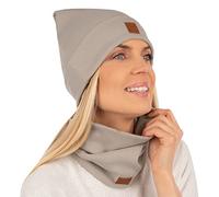 Mikos* Damen Set Mütze & Loop Baumwolle Long Beanie Hut mit Schal-Loop Herbst Winter Tolles Warm, Stretchy Elastischer, Wintermütze Junge-n Mädchen Streetwear 703 (Beige)