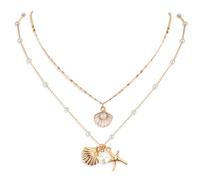 Mikovivi 2 Muschelketten, Glänzender Bezaubernder Strandschmuck für Frauen Verstellbare Mehrlagige Muschelkette mit Perlen Passt zu Outfits Sommerketten für Geburtstage Hochzeiten Partys Verlobungen