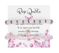 Mikovivi 2 Stück Armbänder für Frauen und Männer, 8 mm Durchmesser Armbänder mit Steinen und Kristallen Elastisch Armband aus Naturstein Perlenarmbänder als Geschenk zum Geburtstag (Rosenquarz)