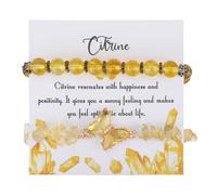 Mikovivi 2 Stück Armbänder für Frauen und Männer, 8 mm Durchmesser Armbänder mit Steinen und Kristallen Elastisch Armband aus Naturstein Perlenarmbänder als Geschenk zum Geburtstag (Citrin)