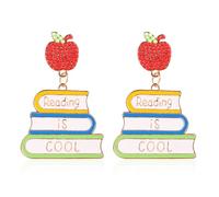 Mikovivi 2 Stück Lehrer-Ohrstecker, 4,9 x 3,2 cm, Zink, Dangle, Buch-Design, Ideal für Schule & Feierliche Anlässe