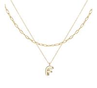 Mikovivi 2 Stück Personalisierte Blasenbuchstaben Halsketten, Mehrschichtige Blasen Anfangshalskette für Damen Zarte Goldene Alphabet Halskette für Damen Modeschmuck Geschenke (F)