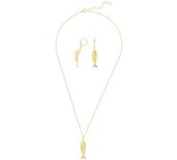 Mikovivi 3stk Gold Fisch Schmuck, Edelstahl Golden Fischohrringe und Halskette mit Anhänger Zierlicher Schmuck mit Ozeanmotiv für Damen