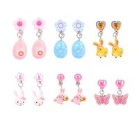 Mikovivi 6 Paar Clip-Ohrringe für Mädchen, Kunstharz Kinderohrringe mit Hasen- und Ostereimotiv Ohne Piercing-Design Süße Prinzessinnen-Schmuckaccessoires für Mädchen und Frauen