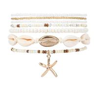 Mikovivi 7 Stück Sommer Strand Armbänder für Damen, Heishi-surfer Armband Stretch Seesterne Muscheln Boho Perlenset Freundschaftsarmbänder Stapelbar Schmuckzubehör Geschenke, für Strandparty Urlaub