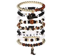 Mikovivi 7stk Cowgirl Armbänder, Stapelbare Western Perlenarmbänder mit Cowgirl-Hut und Stiefel-Charms Schmuck Y2K-Stil für Freunde Familie Frauen Geschenk (Schwarz)