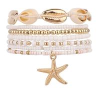 Mikovivi 7stk Fußkettchen Musche für Frauen, Elastische Verstellbare Muschel Seestern Knöchel Armbänder Modische Perlen Surfer Fußschmuck für Sommerurlaub Seaside Party