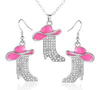 Mikovivi Cowgirl Cowboy Schmuck Set, Bohemian Stil Strass Westernstiefel Ohrringe und Cowgirl Halskette Rodeo Emaille Hut Stiefel Anhänger Tropfen Ohrringe Geschenke für Frauen (Pink)