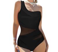 Mikovivi Einteiliger Badeanzug für Damen, Netz-Schulterträger Bauchkontrolle Badeanzug Asymmetrische Falten EIN Schulter Badeanzüge für Urlaub, Strand, Pool, Kreuzfahrt Party (L)