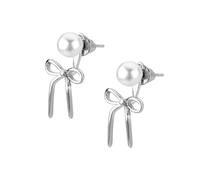 Mikovivi Perlenohrringe mit Schleife, Zierliche Schleifen-Ohrringe Trendig Ohrstecker Perle Statement-Ohrringe Schmuck Geschenke für Frauen Hochzeit Geburtstag (Silber)