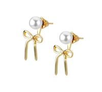 Mikovivi Perlenohrringe mit Schleife, Zierliche Schleifen-Ohrringe, Trendig Ohrstecker, Perle Statement-Ohrringe, Schmuck, Geschenke für Frauen, Hochzeit, Geburtstag (Gold)