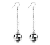Mikovivi Silberne Spiegelkugel-Ohrringe - Disco-Cowgirl-Outfit für Damen der 70er - Silberne Legierung, 8 cm, Unisex, Kugel-Design, Pendantsetting, Zurückschnappen, Ohne Edelstein, 2 Paar