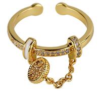 Mikovivi Statement-Ring mit Runder CZ-Kette, Verstellbarer Offener Wickelring Glänzend Fingerschmuck mit Kristallquaste Personalisiertes Modegeschenk für Party, Hochzeit, Geburtstag