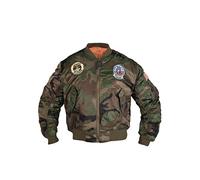Mil-Tec® Kinder Fliegerjacke MA1® mit Abzeichen • Gefütterte Bomberjacke Jungen & Mädchen • Wind- & wasserabweisende Pilotenjacke • Outdoor Jacke Unisex • Schwarz/Weiß, L