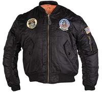 Mil-Tec® Kinder Fliegerjacke MA1® mit Abzeichen • Gefütterte Bomberjacke Jungen & Mädchen • Wind- & wasserabweisende Pilotenjacke • Outdoor Jacke Unisex • Schwarz, S