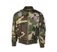Mil-Tec® Kinder Fliegerjacke MA1® mit Abzeichen • Gefütterte Bomberjacke Jungen & Mädchen • Wind- & wasserabweisende Pilotenjacke • Outdoor Jacke Unisex • Schwarz/Weiß, XXL
