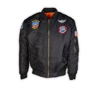 Mil-Tec® Kinder Fliegerjacke MA1® mit Abzeichen • Gefütterte Bomberjacke Jungen & Mädchen • Wind- & wasserabweisende Pilotenjacke • Outdoor Jacke Unisex • Schwarz, L