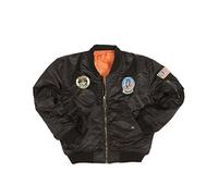 Mil-Tec® Kinder Fliegerjacke MA1® mit Abzeichen • Gefütterte Bomberjacke Jungen & Mädchen • Wind- & wasserabweisende Pilotenjacke • Outdoor Jacke Unisex • Schwarz, XXS